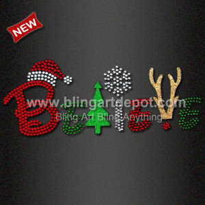 Believe Rhinestone Christmas Iron On Transfers